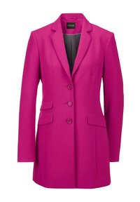 Fuchsia blazer van soepel materiaal, met een notch-kraag, drie knoopsluitingen, twee voorzakken en een gestructureerde silhouet.