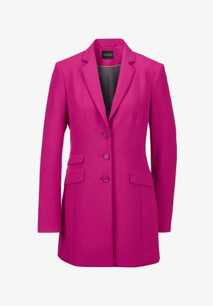 Fuchsia blazer van soepel materiaal, met een notch-kraag, drie knoopsluitingen, twee voorzakken en een gestructureerde silhouet.