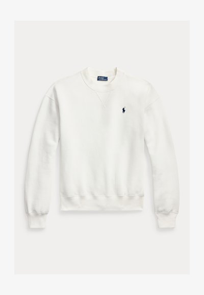 Λευκό φούτερ με στρογγυλή λαιμόκοψη και μακριά μανίκια, με μικρό λογότυπο Polo Ralph Lauren σε ναυτικό μπλε χρώμα στο αριστερό στήθος.