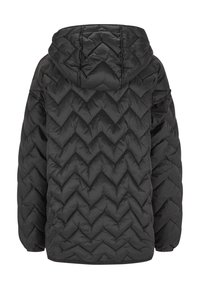 Giacca nera imbottita con cappuccio, dotata di un motivo a rombi cucito, polsini elasticizzati e un orlo curvo.