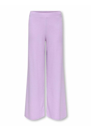 Light purple wide-leg pants made of ribbed fabric with a smooth texture. Features a high, elastic waistband and no visible fasteners.