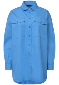 Light blue button-up shirt made of cotton, featuring a classic collar, two chest pockets, and long sleeves with buttoned cuffs.