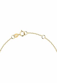 Guld kæde med et delikat linkdesign, lobster clasp lukning og cirkulære accenter for justerbar længde. Glat finish.