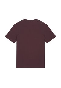 Burgunderrotes Kurzarm-T-Shirt mit Rundhalsausschnitt. Glattes Material, gerade Passform und keine sichtbaren Logos oder Verzierungen.