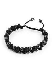 Black bracelet featuring alternating matte black lava stones and glossy hematite beads, adjustable with a black cord and knot closure.