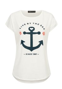 Cloud 5ive CLOUD5IVE DAMEN VISKOSE T-SHIRT MIT ANKER PRINT - Trükipildiga T-särk - white