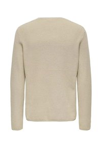 Maglione beige a maglia con collo rotondo, maniche lunghe e un motivo texture. Design minimalista con orlo e polsini a coste.