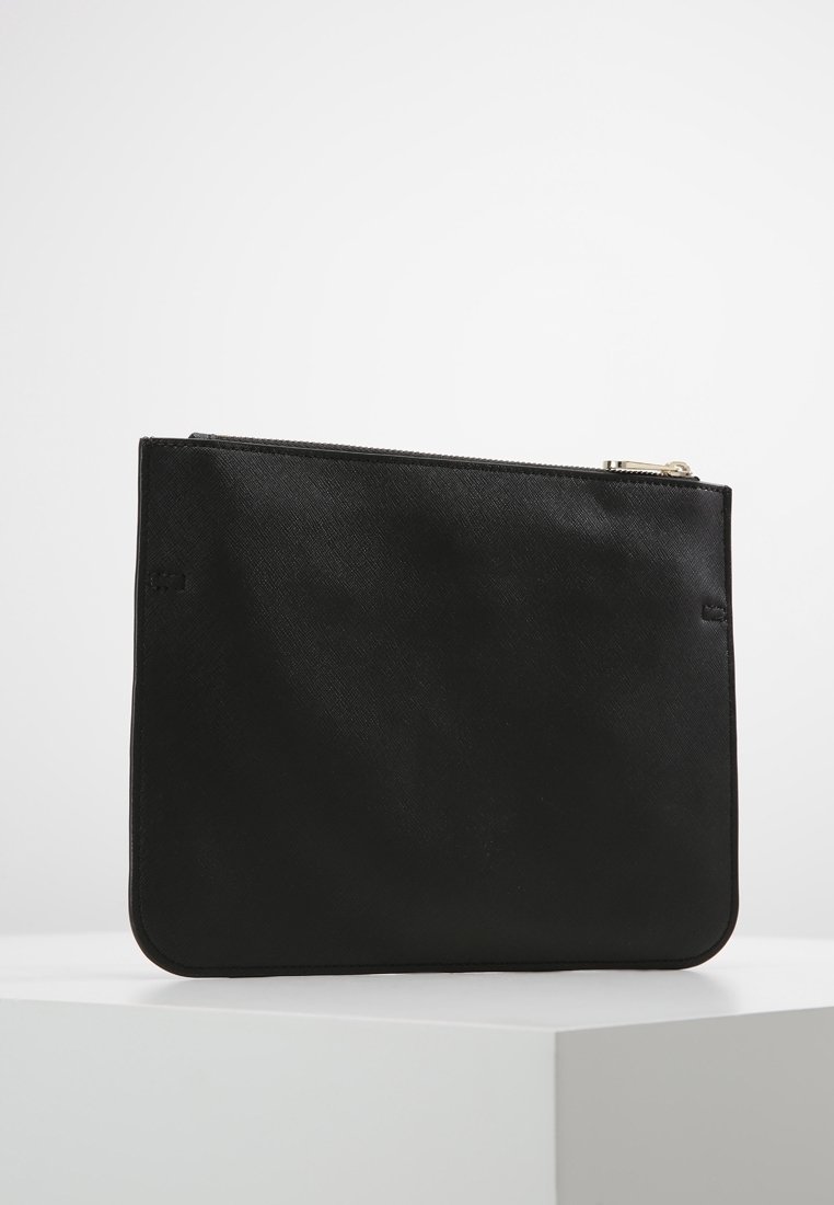 Petit Sac à Main Rectangle Cuir Noir - Anneaux Et Tirette Frottés - Vintage