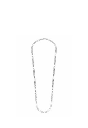 Zilveren figaro ketting met afwisselend korte en lange schakels, weergegeven tegen een effen witte achtergrond.