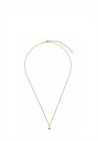 Collar de cadena color dorado con un pequeño colgante en forma de estrella. La cadena tiene una textura fina y una longitud ajustable con cierre de broche.