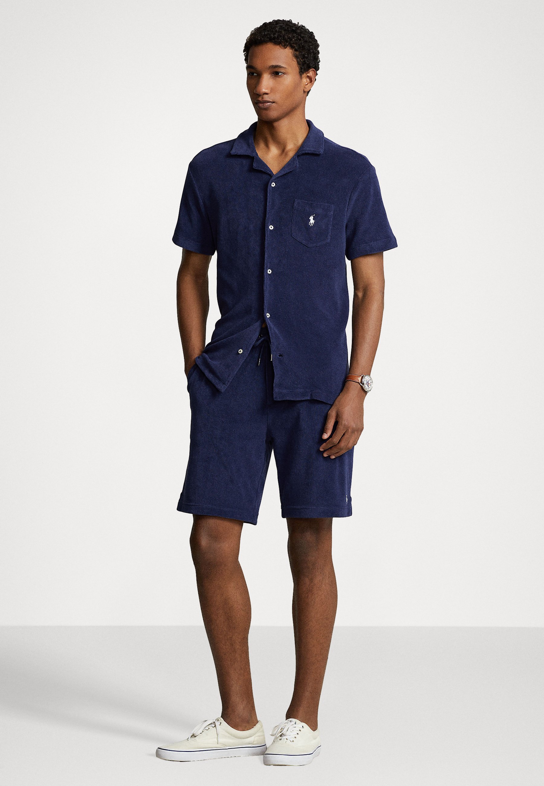 Polo Ralph Lauren TERRY CAMP SHIRT - Shirt - newport navy/dark
