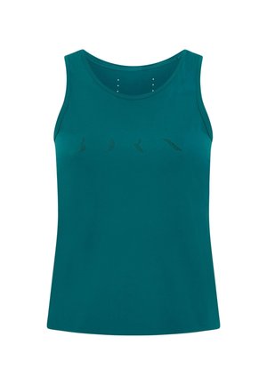 Teal tank top with a scoop neckline, featuring small perforated patterns across the chest and three decorative studs near the neckline.