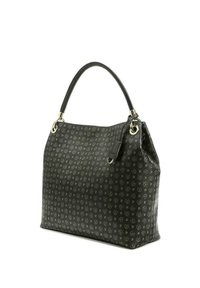 Borsa a tracolla nera con motivo, realizzata in pelle testurizzata, con manico arrotondato, hardware dorato e targhetta rimovibile.