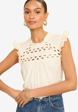 Love & Roses FLUTTER SLEEVE SHELL  REGULAR FIT - Blúz - ivory white metallic
