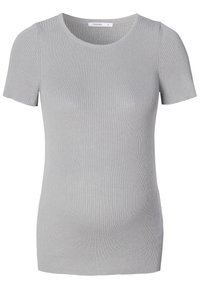 Grijs T-shirt met korte mouwen van ribstof, voorzien van een ronde halslijn en een getailleerde pasvorm voor een comfortabel gevoel. Maatlabel zichtbaar.