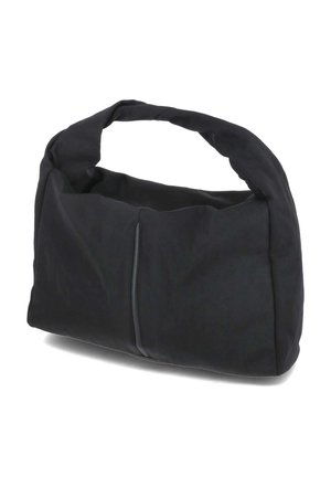 Bolso grande y suave de hombro negro con un asa ancha y una costura frontal visible, sobre un fondo blanco liso.