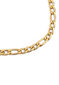 Collier en chaîne de ton or présentant des maillons ovales entrelacés avec une finition lisse et polie. Affiche une texture brillante uniforme.