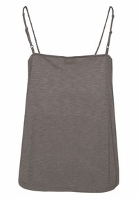 Top grigio senza maniche con spalline intrecciate regolabili, realizzato in tessuto leggero, presenta una vestibilità ampia e un orlo dritto.