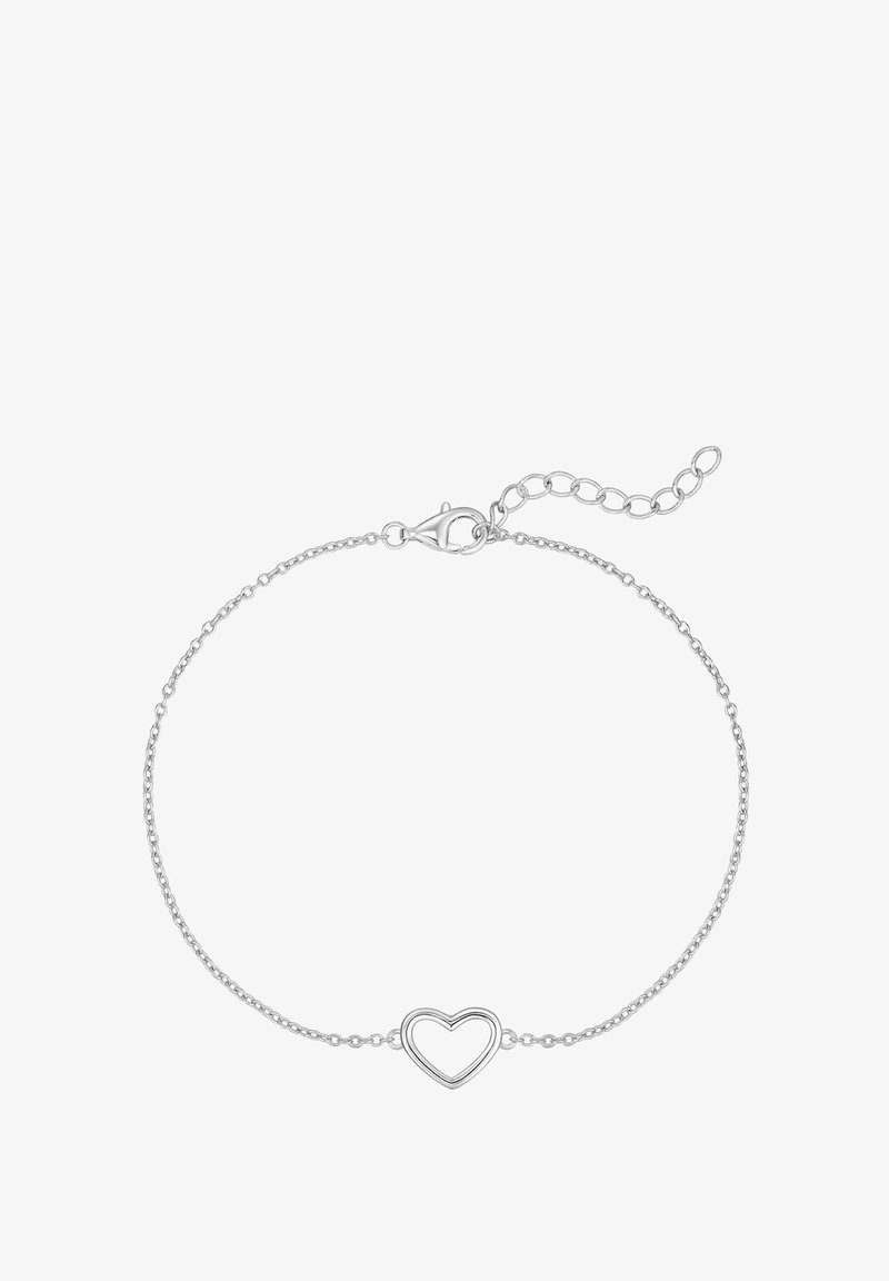 Sidabrinė grandinėlė apyrankė su tuščiaviduriu širdelės pakabuku, su įrašomu užsegimu ir reguliuojama grandinėle, skirta dydžiui pritaikyti.