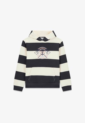 Felpa con cappuccio caratterizzata da strisce orizzontali nere e crema, tasca frontale e dettaglio del logo ricamato sul petto.