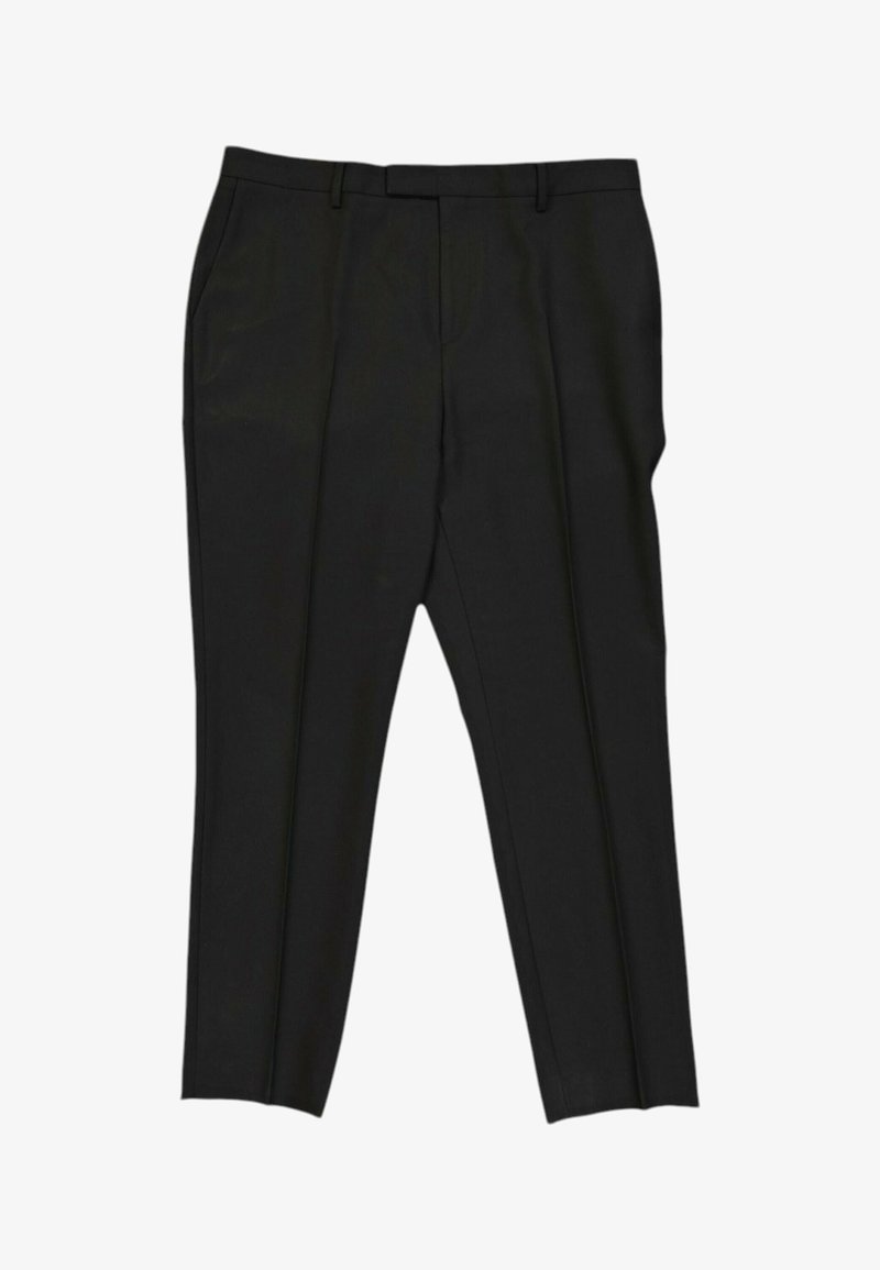 Pantalon formel noir avec passants de ceinture, pli avant et poches latérales, présenté sur fond blanc.