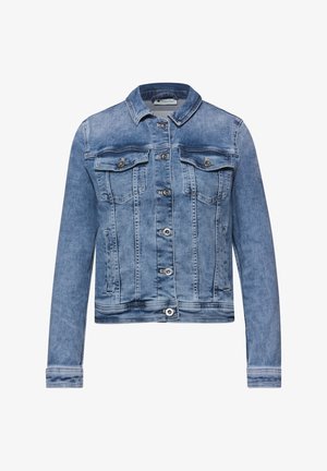 Vaaleansininen farkkutakki pitkine hihoineen, napillinen etuosan sulku, kaksi rintataskua läpällisillä kansilla sekä sivutaskut, klassisella kauluksella.