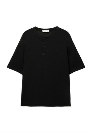 PULL&BEAR SHORT SLEEVE HENLEY - Základné tričko - black