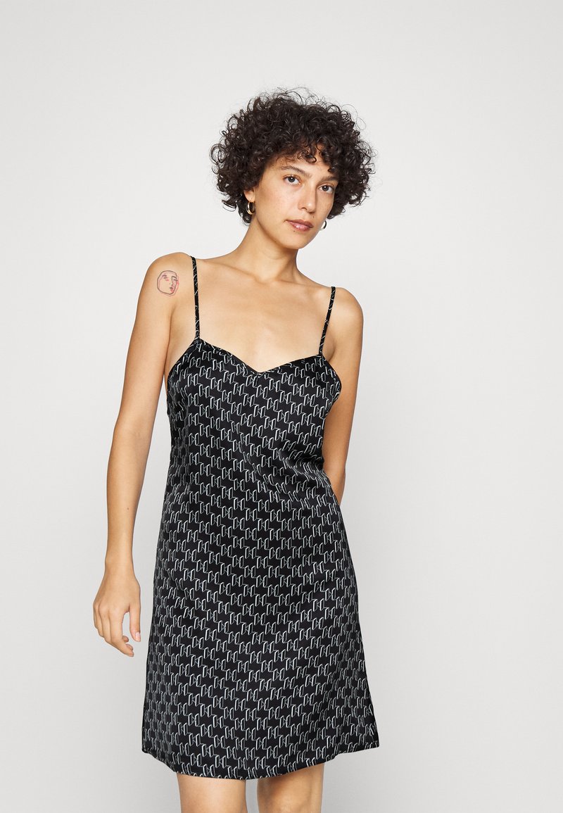 KARL LAGERFELD MONOGRAM SLIP DRESS Nightie mono black/black