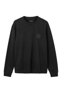 Sudadera negra hecha de mezcla de algodón, con mangas largas, escote redondo y un pequeño logo tonal en el pecho.