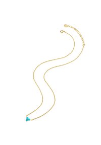 Auksinė grandinėlė su trimis turkuozo karoliukais priekyje. Pasižymi subtiliu, blizgiu pavadinimu ir vėrinio užsegimu su greito atidarymo užsegimu.