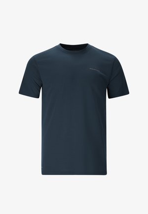 Donkerblauw sportief T-shirt met korte mouwen, ronde hals en kleine "ENDURANCE" tekst op de linkerborst.