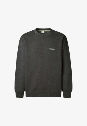 Tumši pelēks džemperis, kas izgatavots no mīksta auduma, ar ribotu apļa kakla izgriezumu, garām piedurknēm un nelielu baltu "Pepe Jeans London" logotipu uz krūtīm.