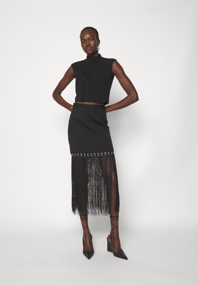 ROKH FRINGE DETAILED LONG SKIRT - Pliiatsseelik - black