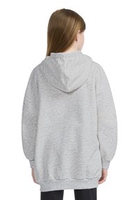Hoodie cinza de algodão com um corte descontraído, silhueta oversized, apresentando um capuz com cordão e punhos e barra canelados.