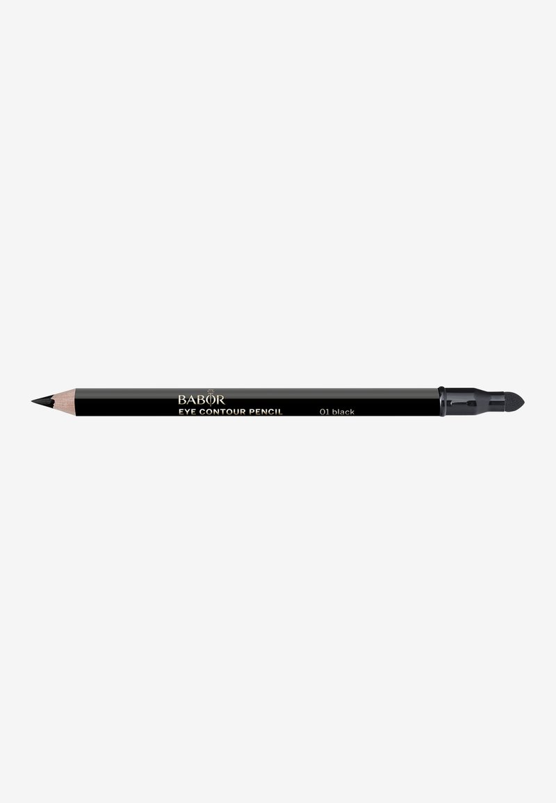 Crayon contour noir pour les yeux avec une pointe effilée, portant le nom de la marque 'BABOR' en lettres dorées. L'autre extrémité est dotée d'un embout pour estomper.