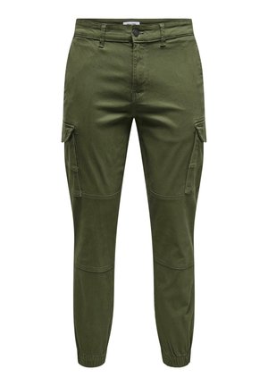 Groene cargo broek met een tapered fit, gemaakt van katoen. Kenmerkend zijn de zijzakken, elastische boorden en contrasterende stiksels op de benen.
