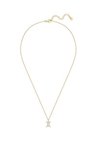 Zelta kaklarota ar delikātu ķēdi un piekariņu ar ģeometrisku dizainu, rotātu ar caurspīdīgām akmeņiem. Iekļauta regulējama garuma ķēde.