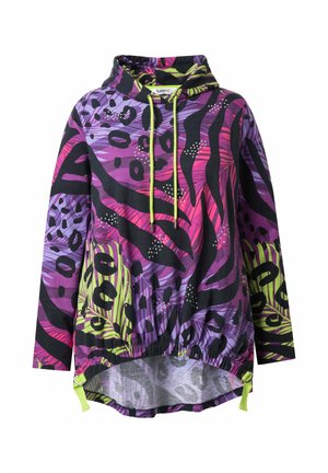 Hoodie in paars, zwart en neon groen met dierenprint, met een trekkoord, een geplooide taille en lange mouwen.