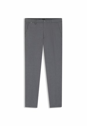 Grijze broek gemaakt van geweven stof, met een slanke pasvorm, twee voorzakken en een enkele knoopsluiting in de taille.