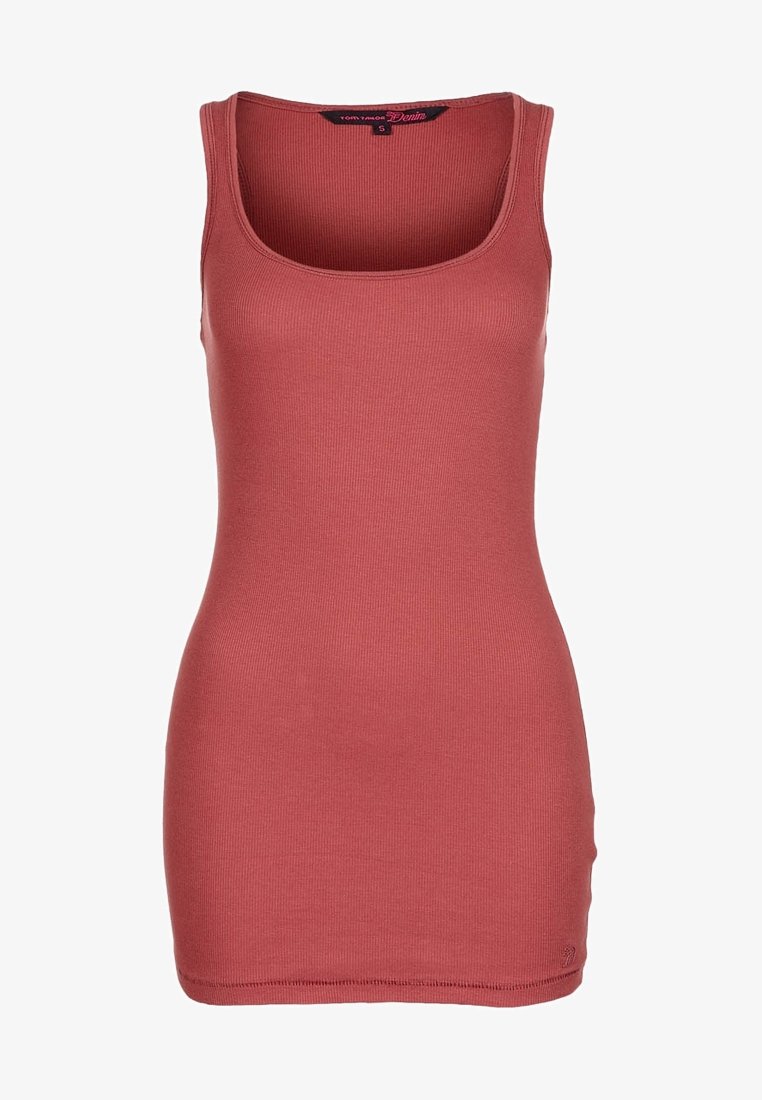 Top senza maniche rosso a costine con scollatura rotonda, design aderente e realizzato in cotone elasticizzato.