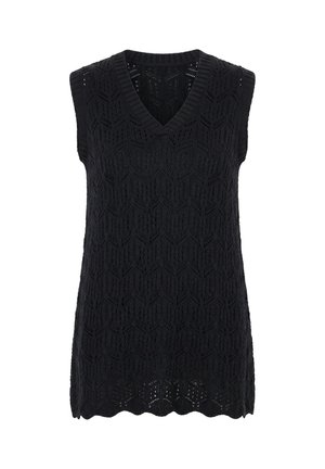 Angel of Style, TUNIC, SLEEVELESS A-LINE, OPENWORK KNIT, WAVY HEM - Strickpullover - black