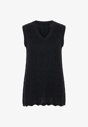 Angel of Style, TUNIC, SLEEVELESS A-LINE, OPENWORK KNIT, WAVY HEM - Strickpullover - black