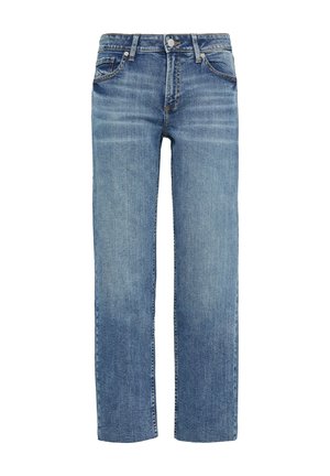 Lichtblauwe denim jeans met een rechte pijpdesign, vijf zakken stijl en een knoopsluiting. Bevat subtiele vervaging en stikseldetails.