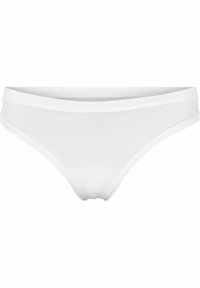 White cotton bikini underwear with a smooth texture, low-rise design, and elastic waistband. No visible patterns or hardware details.