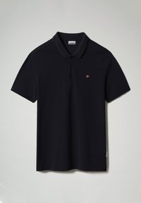 Polo bleu marine en coton texturé, doté d'une patte de boutonnage à trois boutons et d'un petit logo brodé sur la poitrine.