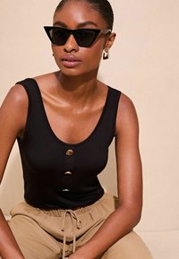 Lipsy SCOOP NECK BUTTON DETAIL - Top - black