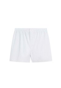 Bawełniane bokserki w jasnoniebieskie i białe paski, z elastycznym pasem i rozporkiem na dwa guziki. Miękka tekstura i luźny krój.