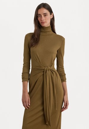 Lauren Ralph Lauren TIE-FRONT TURTLENECK DRESS - Neulemekko - honey tan
