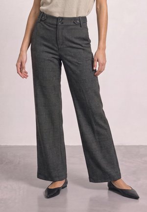 Street One, HIGH WAIST WIDE LEG HOSE MIT KAROMUSTER - Pantalon classique - black