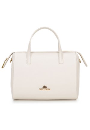 Borsa a mano bianca in pelle con manici doppi, chiusura con zip, superficie testurizzata e dettagli in oro con il logo "Wittchen" sulla parte anteriore.